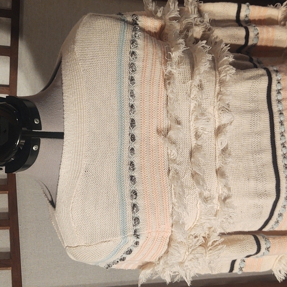 LOFT Fringe Striped White Sweater Sz M - Picture 2 of 10